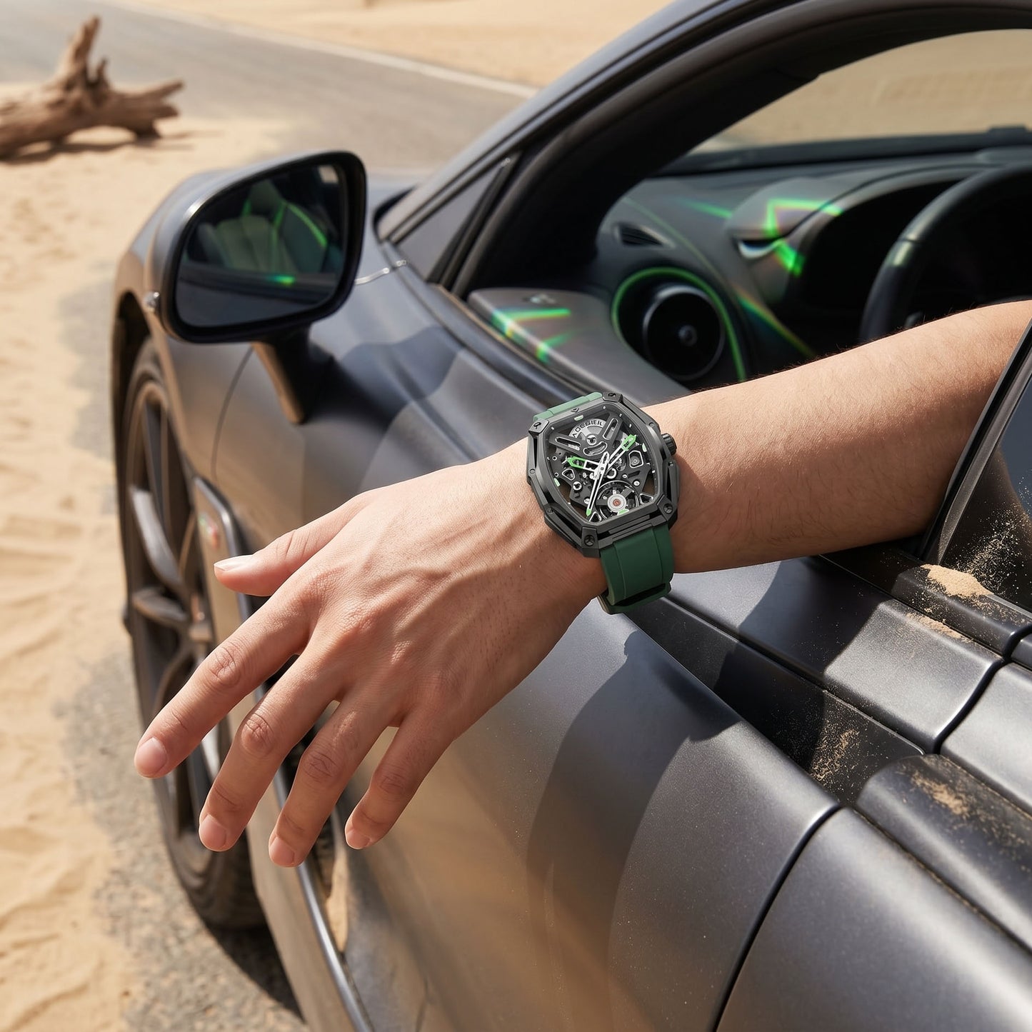 ROANSTRAPS | "Dune Forest" - Minimalist FKM Rubber Watch Strap, Grade 5 Titanium Hardware (Custom Engraving Included)