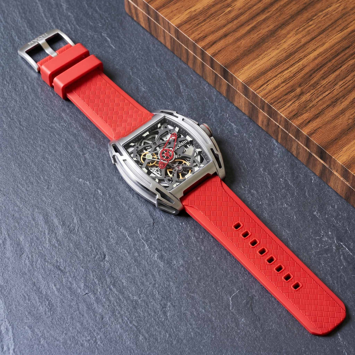 ROANSTRAPS | Racing Red - Core-Weave Series | Premium FKM Rubber Watch Strap, Grade 5 Titanium Hardware
