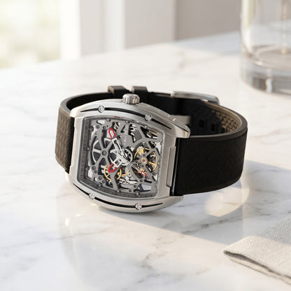 ROANSTRAPS | „Obsidian Stealth“ – Premium FKM Kautschuk-Uhrenarmband, Schließe aus massivem Titan Grad 5 (individuelle Gravur)