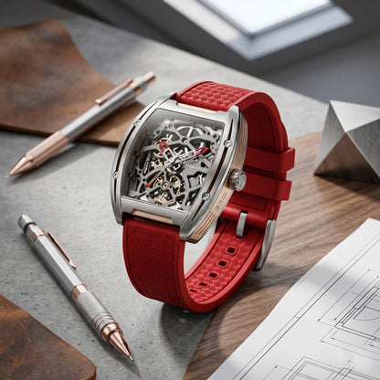 ROANSTRAPS | Racing Red - Core-Weave Series | Premium FKM Rubber Watch Strap, Grade 5 Titanium Hardware