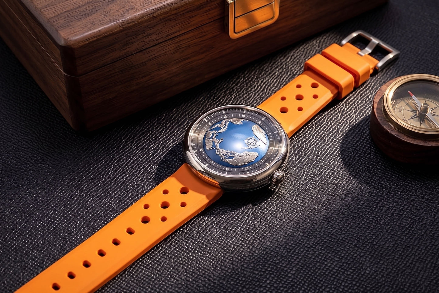 ROANSTRAPS | "Sunset Vitality" - Premium FKM Rubber Watch Strap in Electric Orange, Grade 5 Titanium Buckle (Custom Engraving)