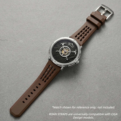 ROAN Straps | Kaffee Fluorkautschukarmband der Spitzenklasse mit FMK-Qualität – dichtes Aushöhlungsdesign im Matrix-Stil – atmungsaktives, wasserdichtes, staubdichtes FKM-Fluorelastomer-Uhrenarmband (18 mm, 19 mm, 20 mm, 21 mm, 22 mm, 24 mm)