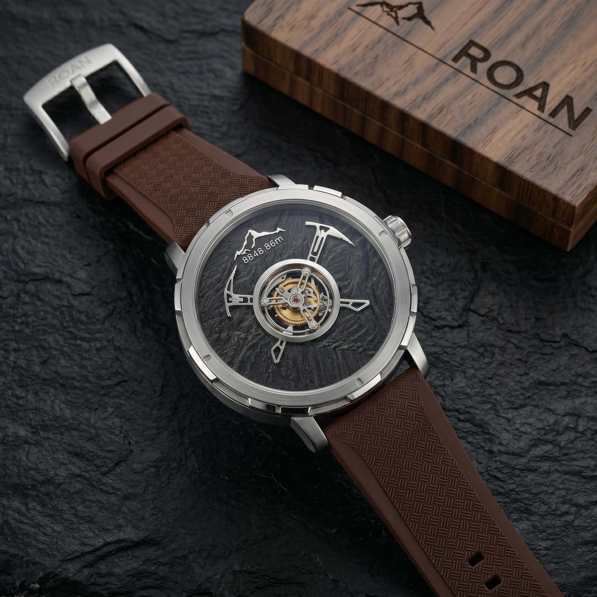 ROANSTRAPS | "Vintage Espresso" – Hochwertiges FKM-Kautschuk-Uhrenarmband, Schließe aus massivem Grade 5 Titan (Personalisierbare Gravur)