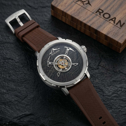 ROANSTRAPS | "Vintage Espresso" – Hochwertiges FKM-Kautschuk-Uhrenarmband, Schließe aus massivem Grade 5 Titan (Personalisierbare Gravur)
