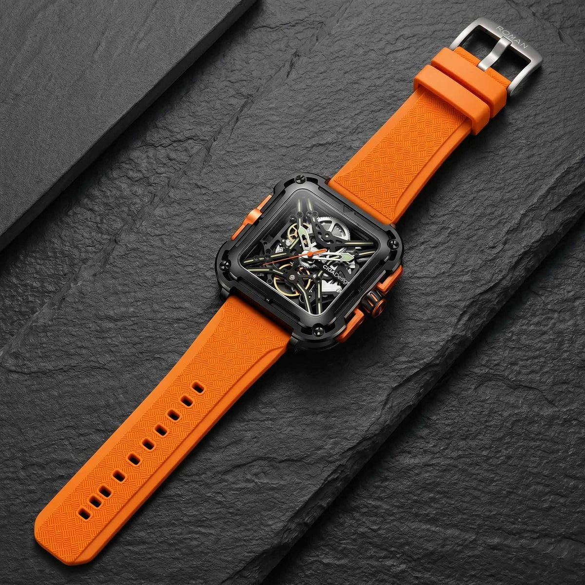 ROANSTRAPS | „Sunset Vitality“ – Premium FKM Kautschuk-Uhrenarmband in Electric Orange, Grade 5 Titan-Schließe (mit Gravur)