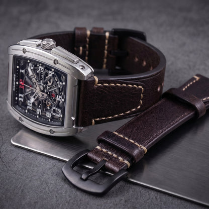 ROAN Straps  |  Dark Brown Crazy Horse Leather Watch Strap - Genuine Vintage Pull-up Leather Strap（18mm 20mm 22mm 24mm)