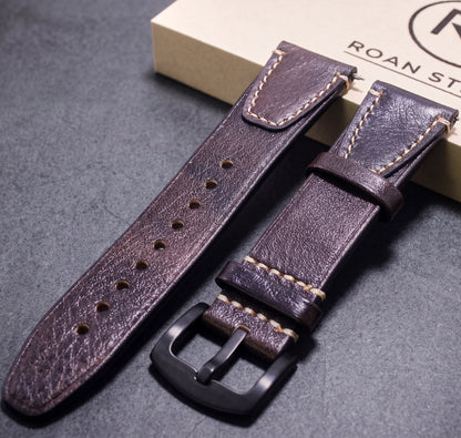 ROAN Straps  |  Dark Brown Crazy Horse Leather Watch Strap - Genuine Vintage Pull-up Leather Strap（18mm 20mm 22mm 24mm)