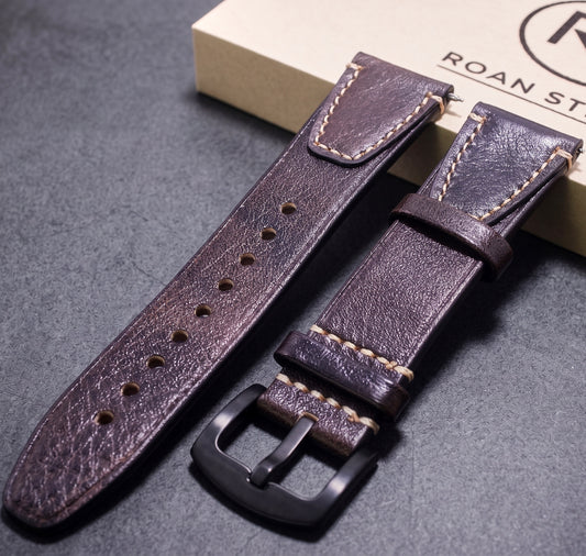 ROAN Straps  |  Dark Brown Crazy Horse Leather Watch Strap - Genuine Vintage Pull-up Leather Strap（18mm 20mm 22mm 24mm)