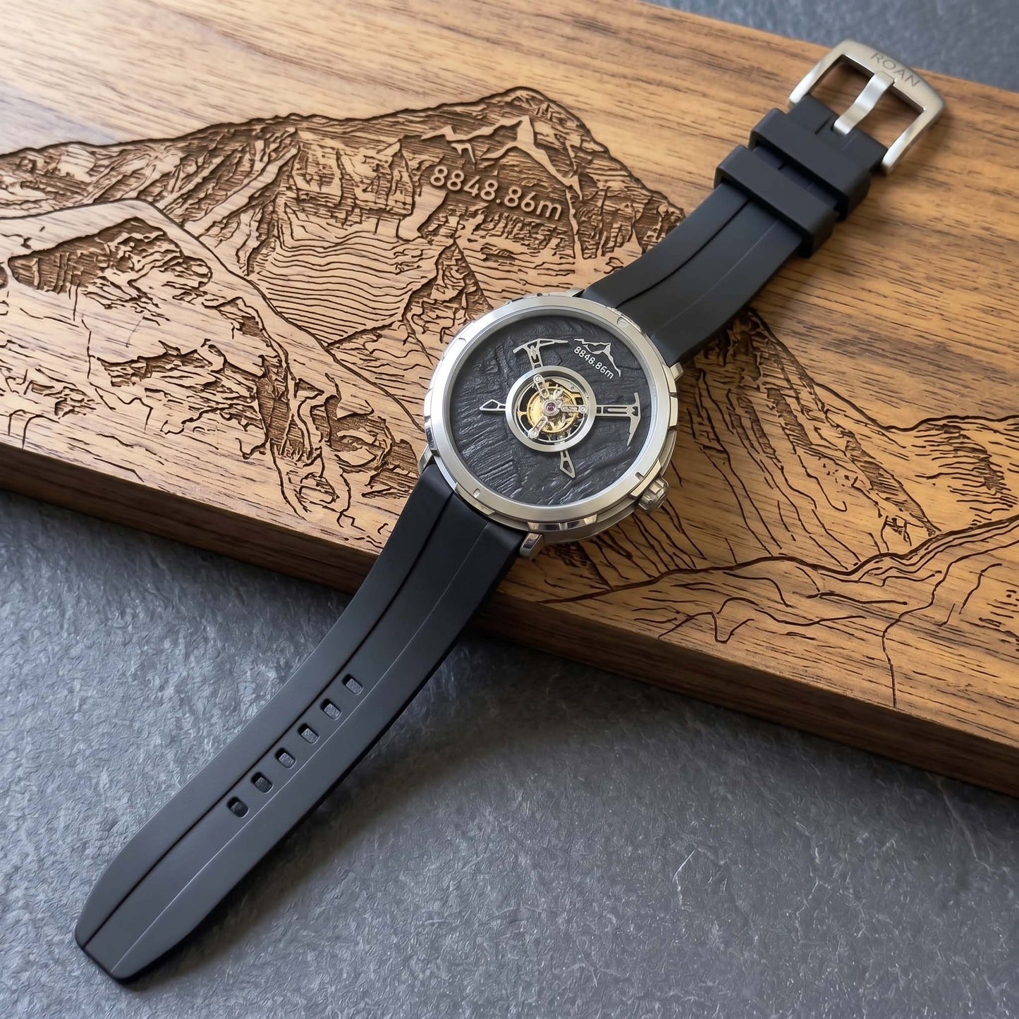 ROANSTRAPS | "Dual-Track Stealth" - Premium FKM Rubber Watch Strap, Grade 5 Titanium Hardware (Custom Engraving Included)