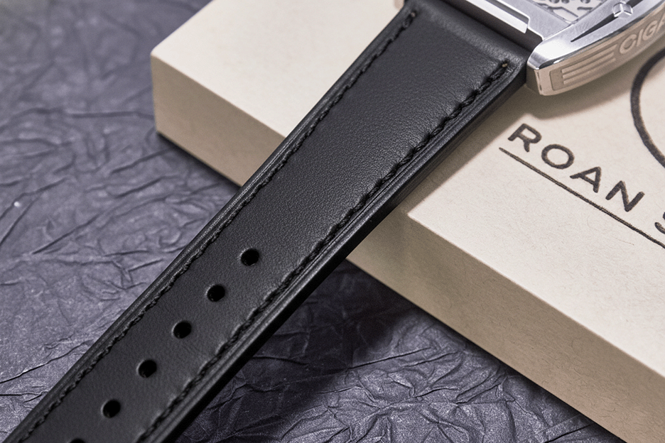 ROAN Straps | Black Italian Leather Watch Strap with Silver Pin Buckle - Handmade Artisanal Watch Band (20mm 22mm 24mm)