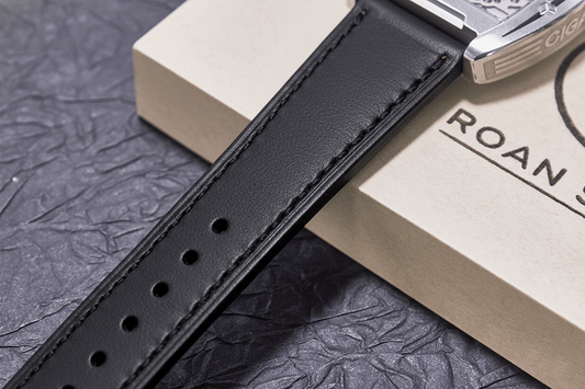 ROAN Straps | Black Italian Leather Watch Strap with Silver Pin Buckle - Handmade Artisanal Watch Band (20mm 22mm 24mm)