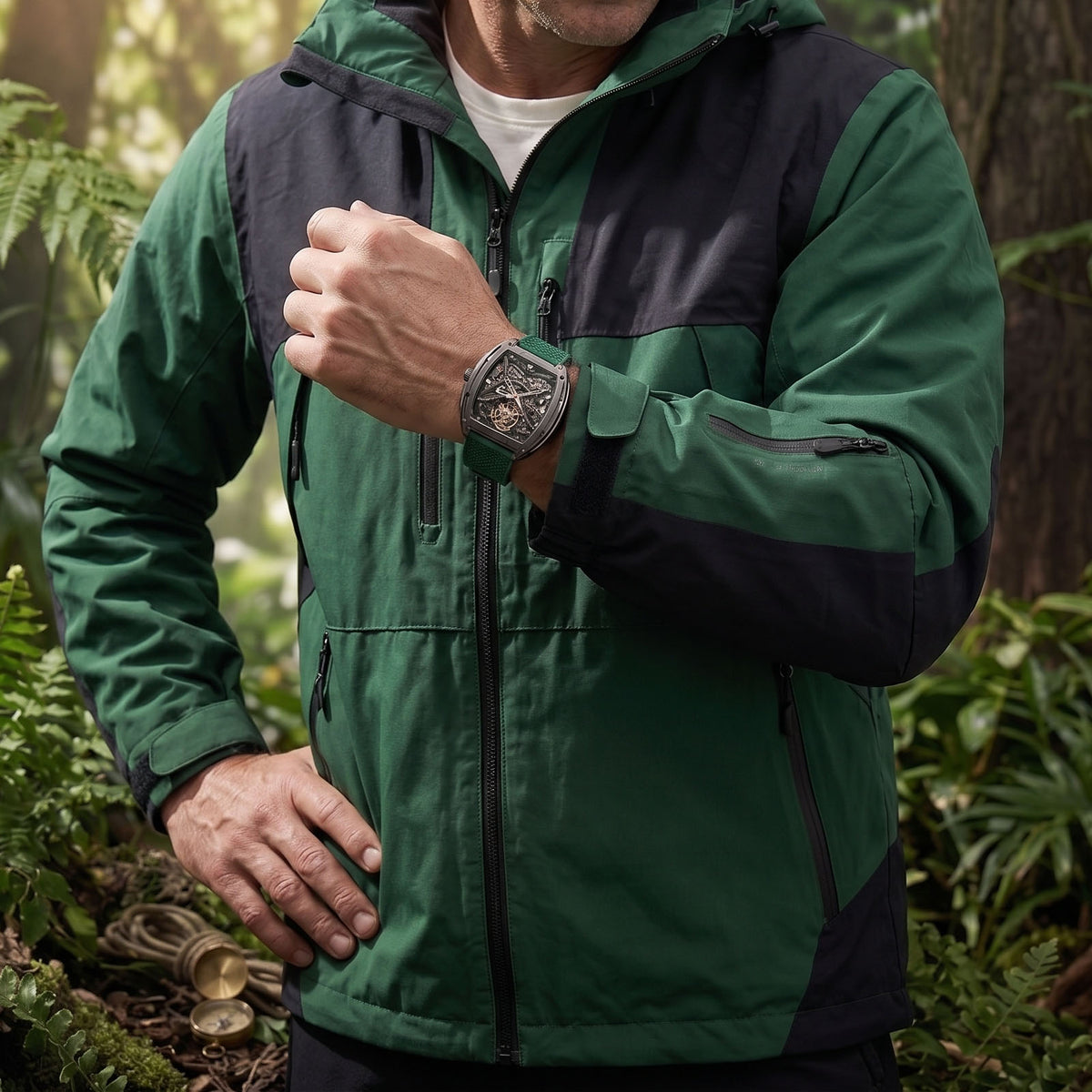 ROANSTRAPS | "Forest Grid" - Premium FKM Rubber Watch Strap, Grade 5 Titanium Hardware (Custom Engraving Included)