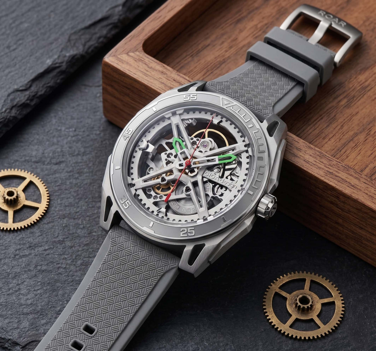 ROANSTRAPS | Steel Grey - Core-Weave Series | Premium FKM Rubber Watch Strap, Grade 5 Titanium Hardware