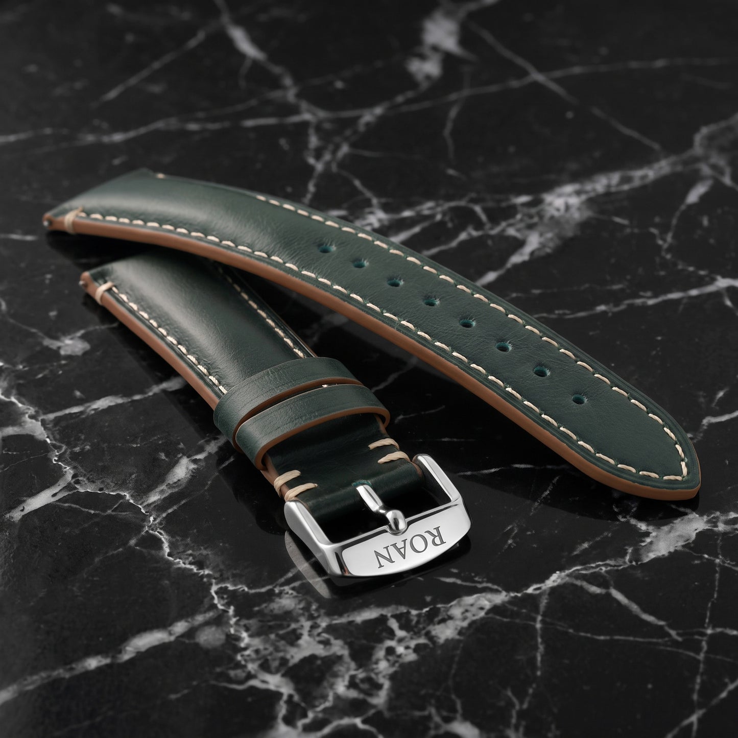 ROAN Vintage Forest Green Leather Watch Strap - Handstitched Italian Calfskin Band with 316L Stainless Steel Buckle