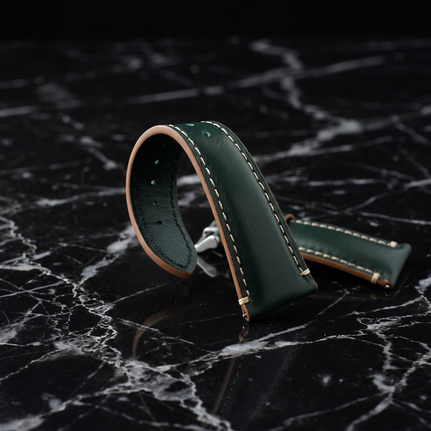 ROAN Vintage Forest Green Leather Watch Strap - Handstitched Italian Calfskin Band with 316L Stainless Steel Buckle