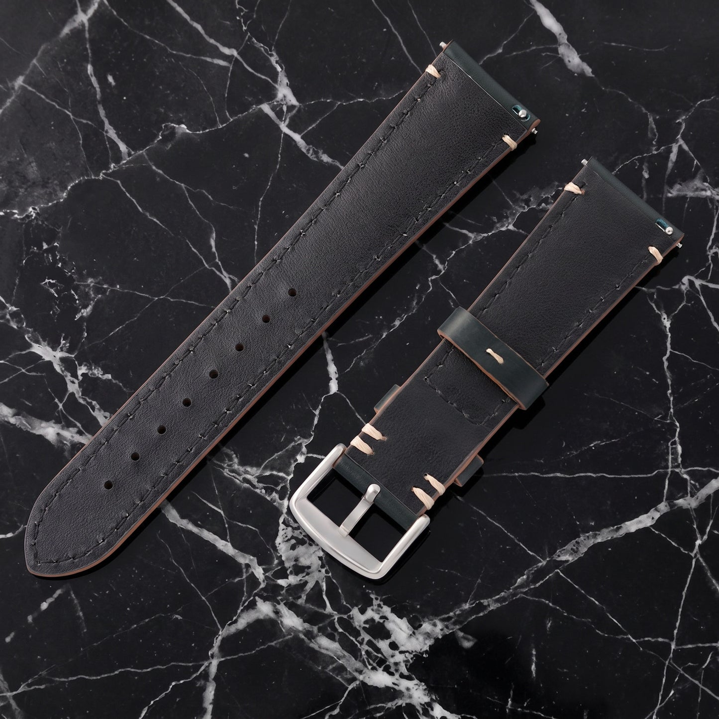ROAN Vintage Forest Green Leather Watch Strap - Handstitched Italian Calfskin Band with 316L Stainless Steel Buckle