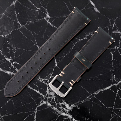 ROAN Vintage Forest Green Leather Watch Strap - Handstitched Italian Calfskin Band with 316L Stainless Steel Buckle