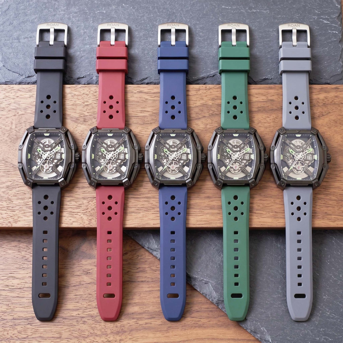 ROANSTRAPS | Phantom Black - Aero-Vent Series | Premium FKM Rubber Watch Strap, Grade 5 Titanium Hardware
