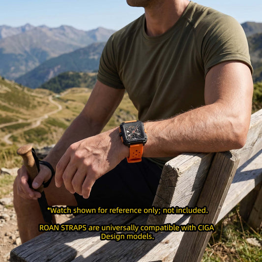 ROANSTRAPS | „Sunset Vitality“ – Premium FKM Kautschuk-Uhrenarmband in Electric Orange, Grade 5 Titan-Schließe (mit Gravur)