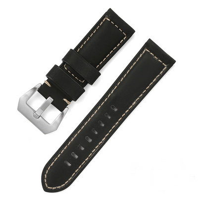 ROAN Straps | Handmade  Black Italian Leather Watch Strap - Premium Artisanal Watch Band (20mm 22mm 24mm)