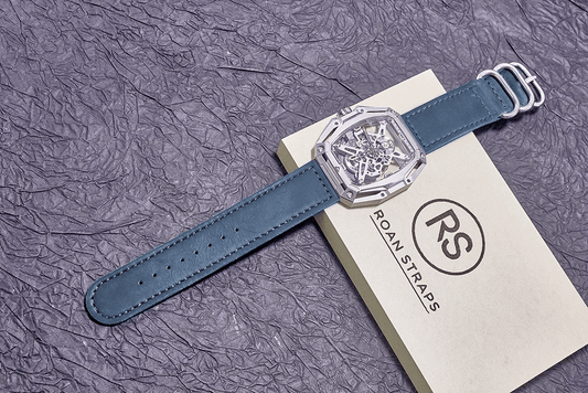 ROAN Straps | Handmade  Blue Italian Leather Watch Strap with Black Pin Buckle - Retro rugged aesthetic design(18mm 20mm 22mm)