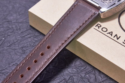 ROAN Straps | Dark Brown Italian Leather Watch Strap with Silver Pin Buckle - Handmade Artisanal Watch Band (20mm 22mm 24mm)