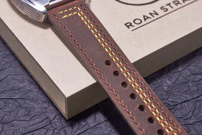 ROAN Straps  |  Genuine Leather Watch Strap - Vintage Dark Brown with Yellow Contrast Stitching(18mm 19mm 20mm 21mm 22mm 24mm)