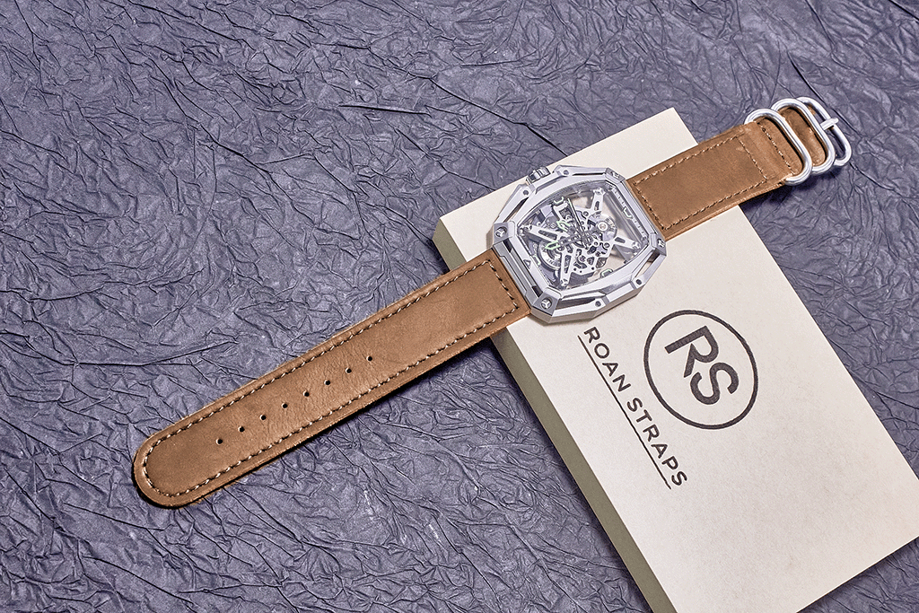 ROAN Straps | Handmade  Brown Italian Leather Watch Strap with Black Pin Buckle - Retro rugged aesthetic design (18mm 20mm 22mm)