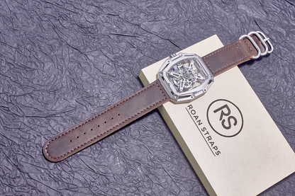 ROAN Straps | Handmade Dark Brown Italian Leather Watch Strap with Black Pin Buckle - Retro rugged aesthetic design (18mm 20mm 22mm)