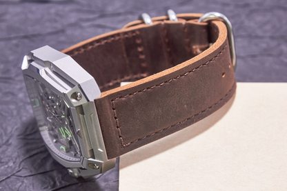 ROAN Straps | Handmade Dark Brown Italian Leather Watch Strap with Black Pin Buckle - Retro rugged aesthetic design (18mm 20mm 22mm)