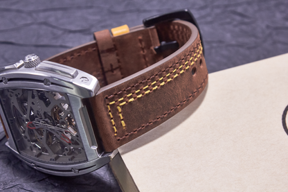 ROAN Straps  |  Genuine Leather Watch Strap - Vintage Dark Brown with Yellow Contrast Stitching(18mm 19mm 20mm 21mm 22mm 24mm)