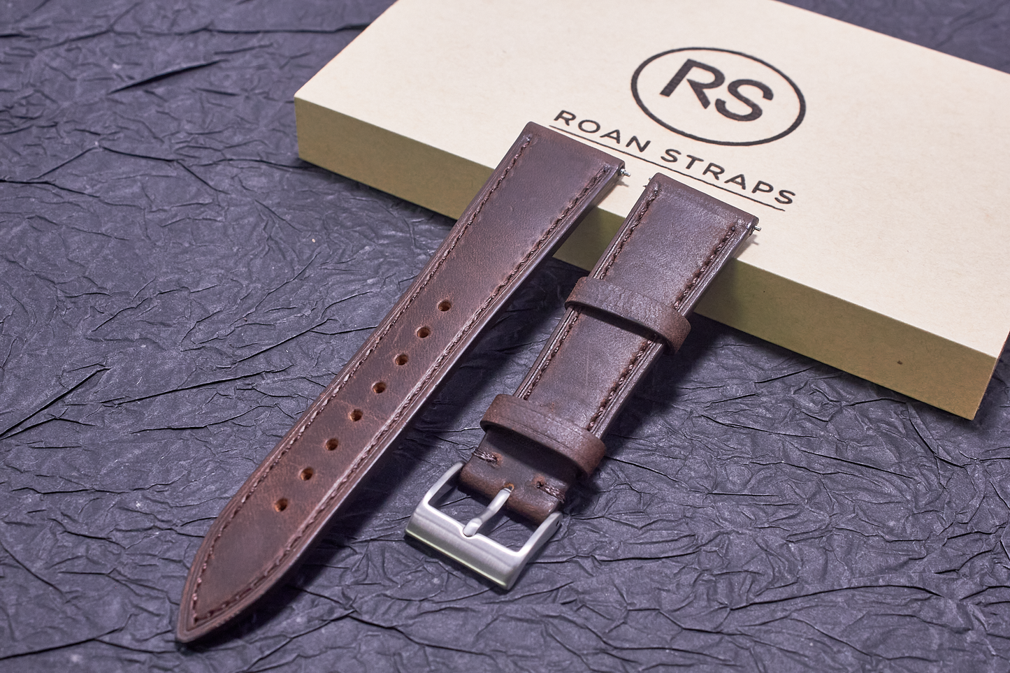 ROAN Straps | Dark Brown Italian Leather Watch Strap with Silver Pin Buckle - Handmade Artisanal Watch Band (20mm 22mm 24mm)