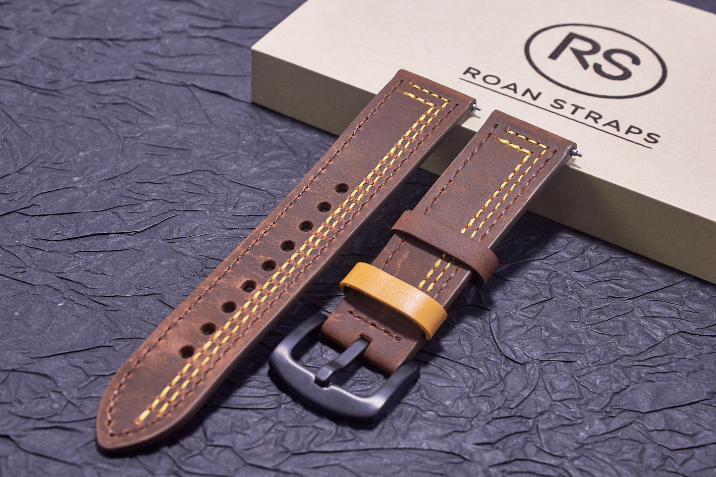 ROAN Straps  |  Genuine Leather Watch Strap - Vintage Dark Brown with Yellow Contrast Stitching(18mm 19mm 20mm 21mm 22mm 24mm)