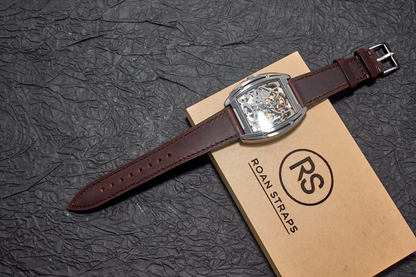 ROAN Straps | Dark Brown Italian Leather Watch Strap with Silver Pin Buckle - Handmade Artisanal Watch Band (20mm 22mm 24mm)