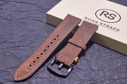 ROAN Straps  |  Genuine Leather Watch Strap - Vintage Dark Brown with Yellow Contrast Stitching(18mm 19mm 20mm 21mm 22mm 24mm)