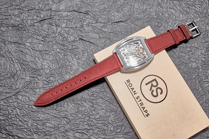 ROAN Straps | Red Italian Leather Watch Strap with Silver Pin Buckle - Handmade Artisanal Watch Band (20mm 22mm 24mm)