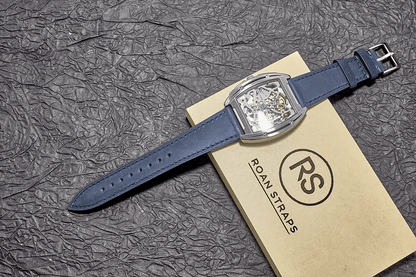 ROAN Straps | Blue Italian Leather Watch Strap with Silver Pin Buckle - Handmade Artisanal Watch Band (20mm 22mm 24mm)