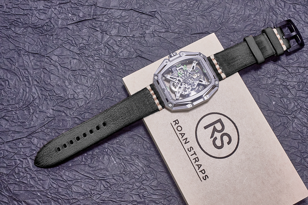 ROAN Straps | Black Italian hand-tanned cowhide watch strap - Retro rugged style (20mm 22mm 24mm)