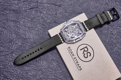 ROAN Straps | Black Italian hand-tanned cowhide watch strap - Retro rugged style (20mm 22mm 24mm)