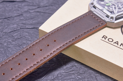 ROAN Straps | Handmade Dark Brown Italian Leather Watch Strap with Black Pin Buckle - Retro rugged aesthetic design (18mm 20mm 22mm)