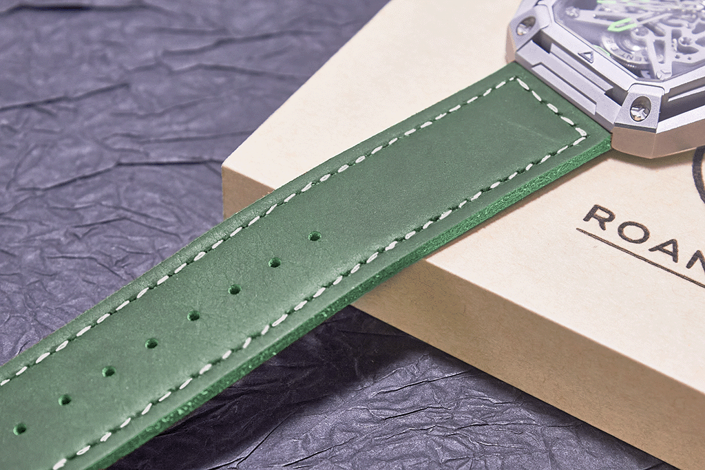 ROAN Straps | Handmade  Green Italian Leather Watch Strap with Silver Pin Buckle - Retro rugged aesthetic design(18mm 20mm 22mm)
