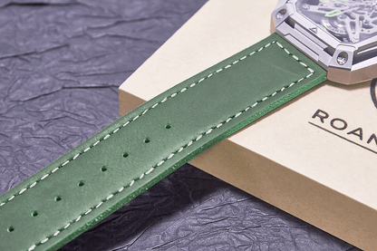 ROAN Straps | Handmade  Green Italian Leather Watch Strap with Silver Pin Buckle - Retro rugged aesthetic design(18mm 20mm 22mm)