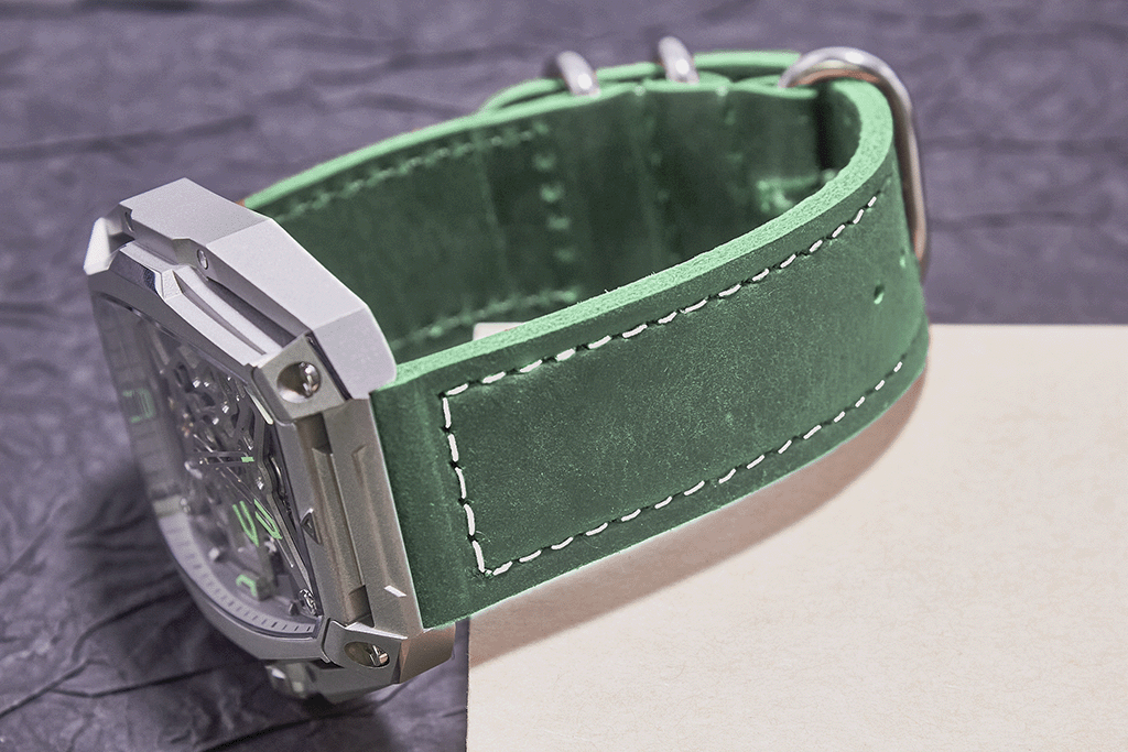 ROAN Straps | Handmade  Green Italian Leather Watch Strap with Silver Pin Buckle - Retro rugged aesthetic design(18mm 20mm 22mm)