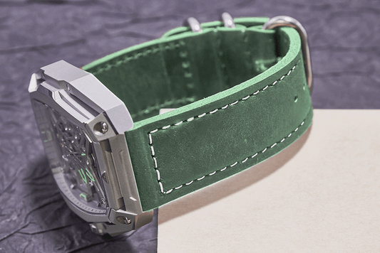 ROAN Straps | Handmade  Green Italian Leather Watch Strap with Silver Pin Buckle - Retro rugged aesthetic design(18mm 20mm 22mm)