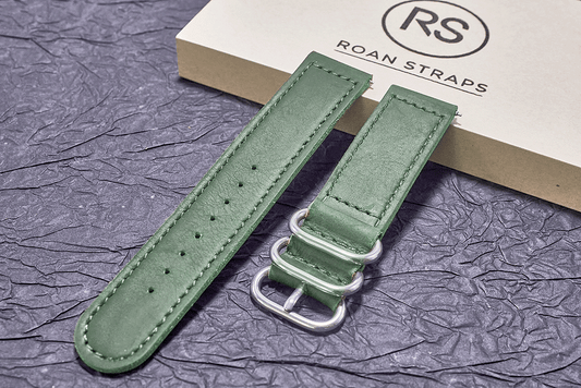 ROAN Straps | Handmade  Green Italian Leather Watch Strap with Silver Pin Buckle - Retro rugged aesthetic design(18mm 20mm 22mm)
