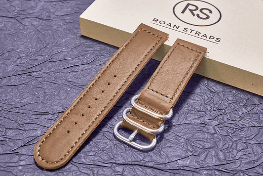 ROAN Straps | Handmade  Brown Italian Leather Watch Strap with Black Pin Buckle - Retro rugged aesthetic design (18mm 20mm 22mm)