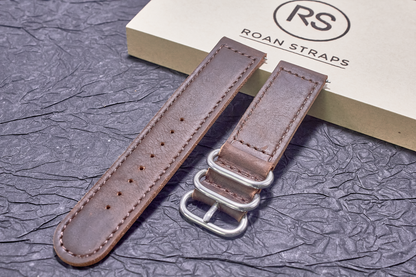 ROAN Straps | Handmade Dark Brown Italian Leather Watch Strap with Black Pin Buckle - Retro rugged aesthetic design (18mm 20mm 22mm)