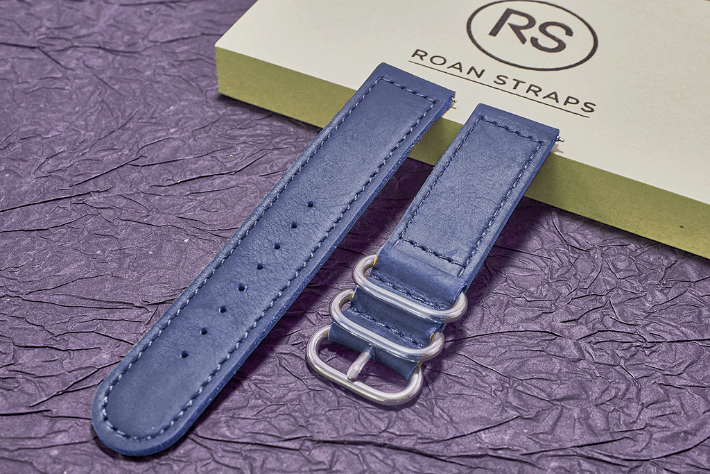 ROAN Straps | Handmade  Blue Italian Leather Watch Strap with Black Pin Buckle - Retro rugged aesthetic design(18mm 20mm 22mm)