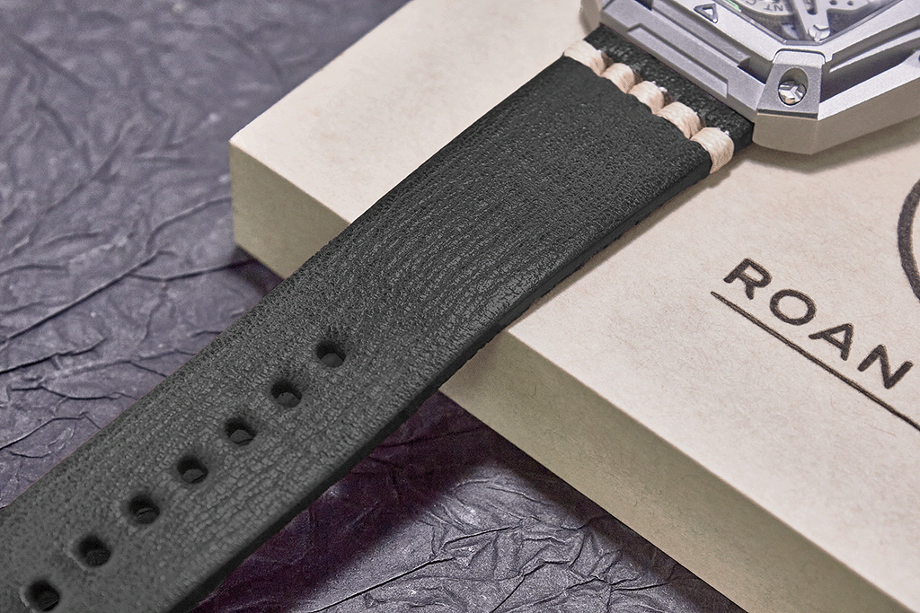 ROAN Straps | Black Italian hand-tanned cowhide watch strap - Retro rugged style (20mm 22mm 24mm)