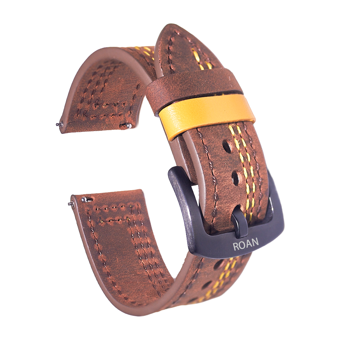 ROAN Straps  |  Genuine Leather Watch Strap - Vintage Dark Brown with Yellow Contrast Stitching(18mm 19mm 20mm 21mm 22mm 24mm)
